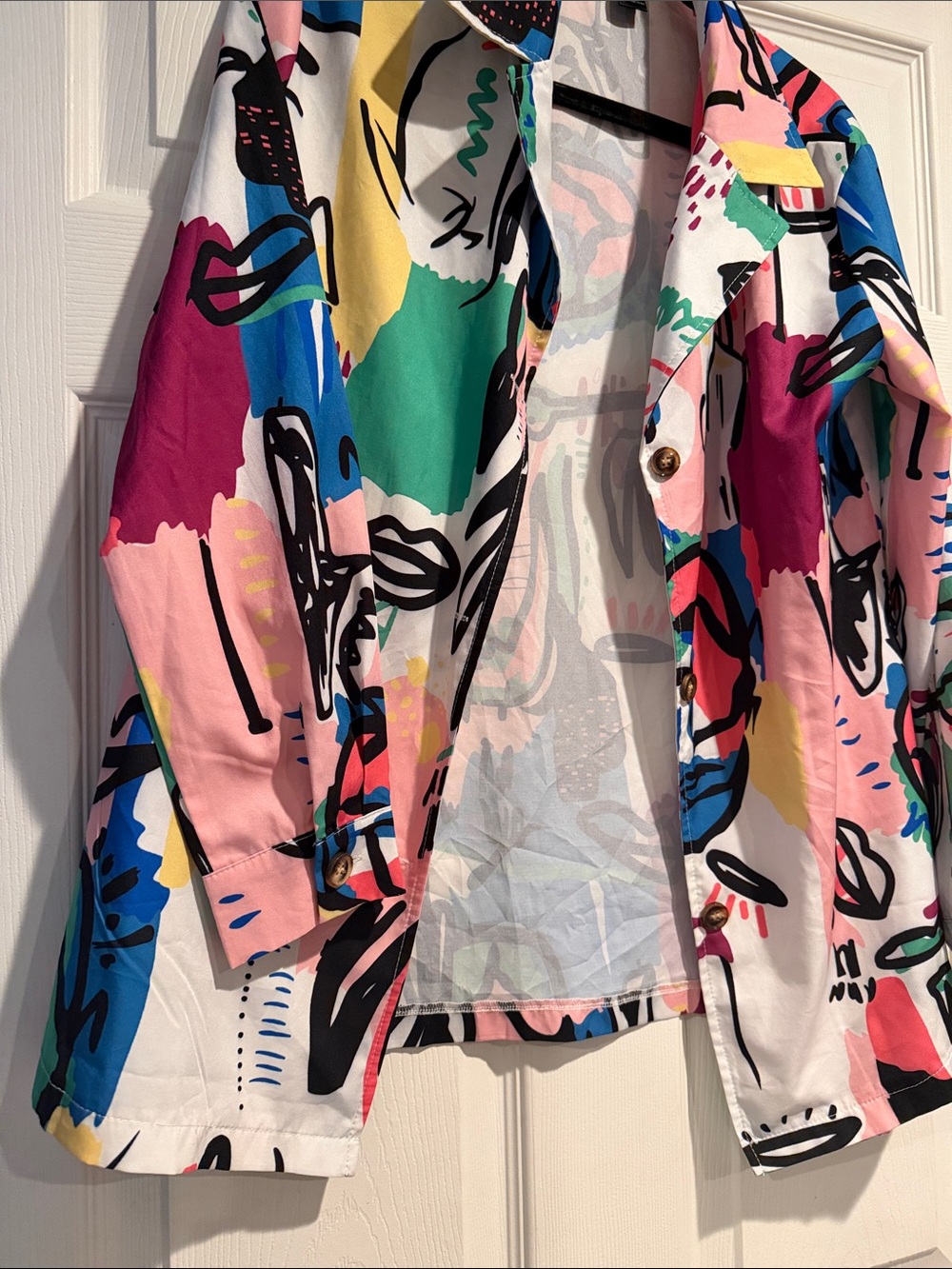 Multicolor Abstract Print Button-Front Jacket - Picture 6 of 12